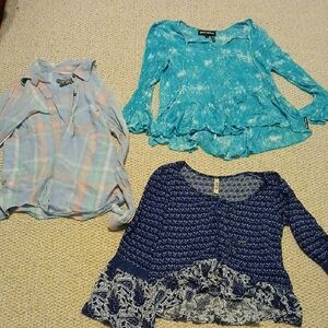 Size S Blue and Plaid Blouses Bundle